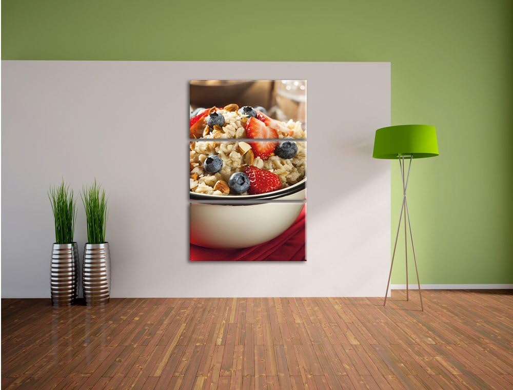 Porridge - Haferbrei mit Beeren / 3-Teilig/Gesamtmass 120cm Leinwandbild bespannt auf Holzrahmen/Wan