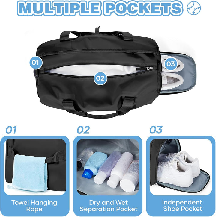 Sport Duffel Bag Damen, Sporttasche mit Nassfach & Schuhfach Reise Duffel Bags Übernachtungstasche L