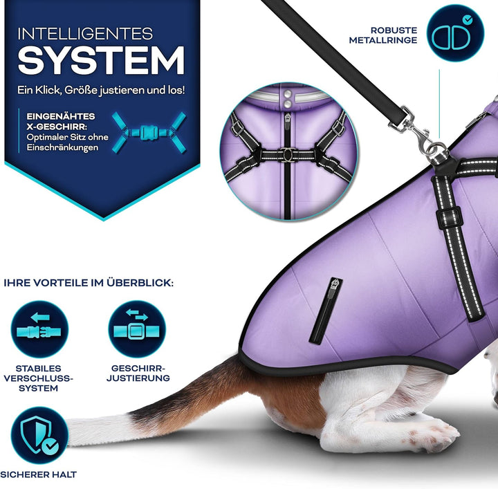 TRESKOยฎ Hundejacke Winter mit Reflektoren inkl. 15 Stรผck Kotbeutel + Spender | Hunderegenmantel wass