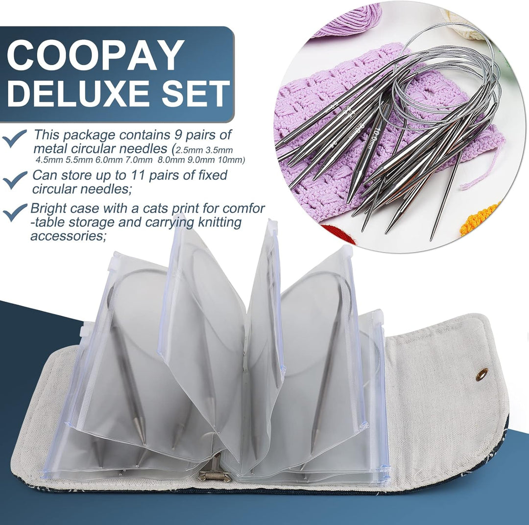 Coopay Rundstricknadel Set mit Exquisit Etui, Edelstahl Stricknadeln Rundstricknadel 60 cm, Metall R