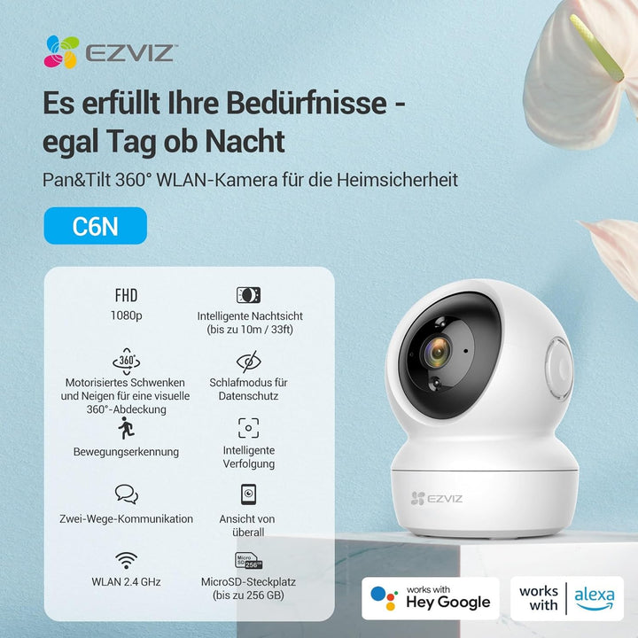EZVIZ 1080P WLAN IP Kamera, schwenkbare Überwachungskamera Innen mit Zwei-Wege-Audio, Bewegungsverfo