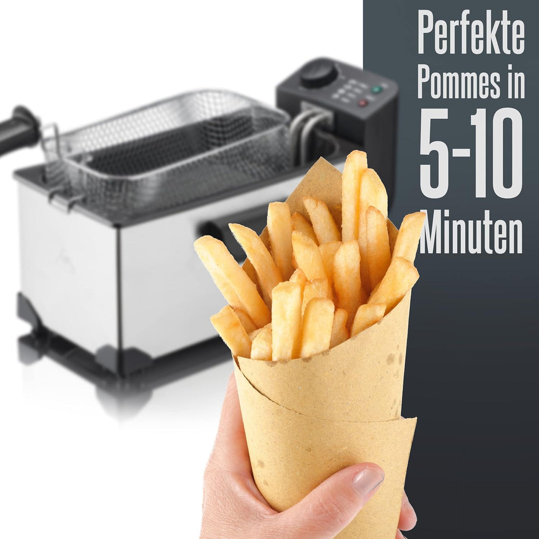HEINRICHS Fritteuse, Öl-Fritteuse mit 2200 W und 3 Liter Kapazität, Kaltzonenfritteuse für knusprige