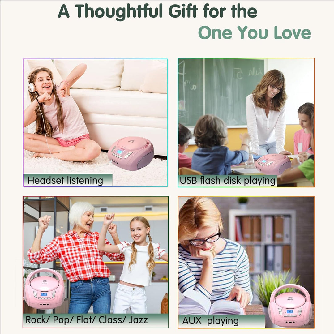 Tragbarer CD-Player fĂĽr Kinder - Radio-CD-Boombox mit Bluetooth, FM-Radio, USB-Eingang & AUX-Anschlu