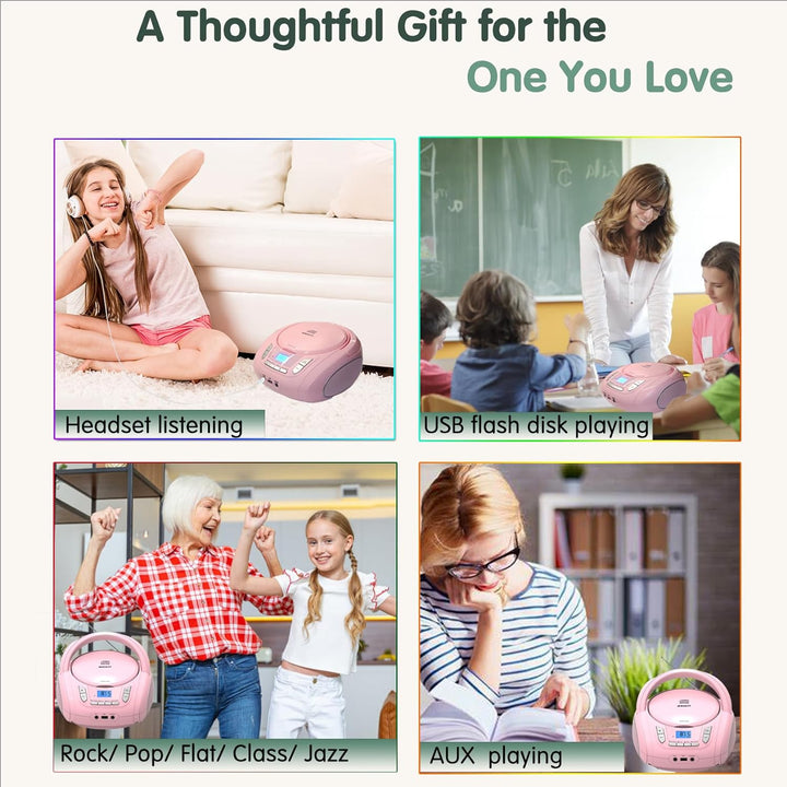 Tragbarer CD-Player fĂĽr Kinder - Radio-CD-Boombox mit Bluetooth, FM-Radio, USB-Eingang & AUX-Anschlu