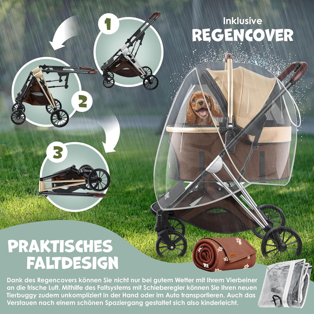 LOVPETยฎ Hundewagen 3in1 Hundebuggy Hundebox Transporttasche 360ยฐ Grosse Rรคder Faltbar klappbar Haust