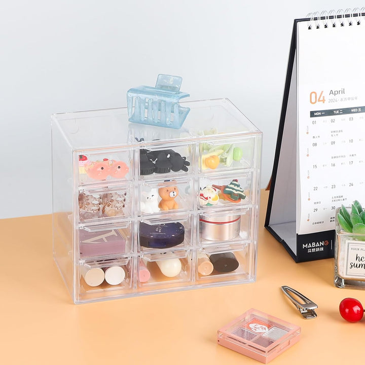 SUPAWAY 2Pcs Acryl Desktop Aufbewahrung Mini Organizer mit 12 Schubladen Klare Desktop Handwerk Schu