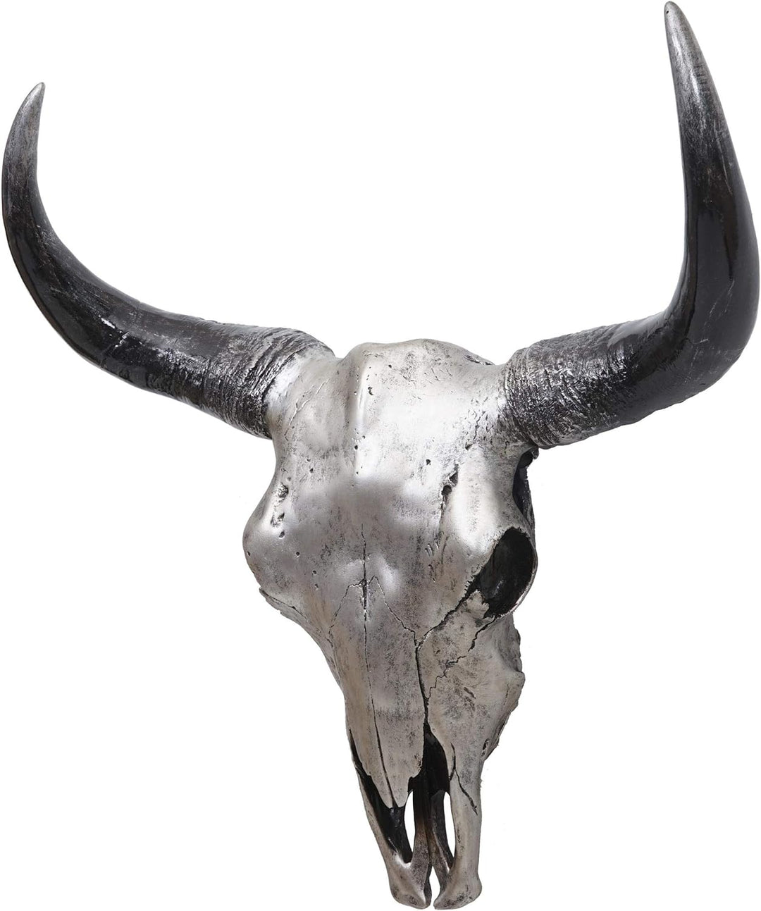 Mendler Deko Schädel 45cm HWC-T454, Polyresin Stier Bulle Longhorn Kopf Trophäe, In-/Outdoor - silbe