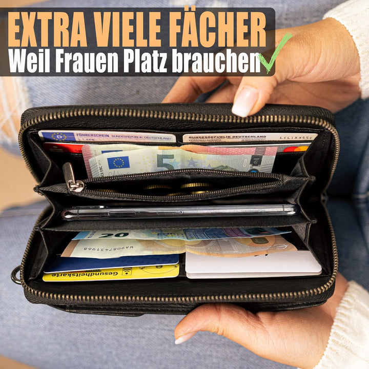 FLEXIBILITE® Handytasche zum Umhängen aus echtem Leder I EXTRA leicht 220 g mit RFID I Handy Portemo