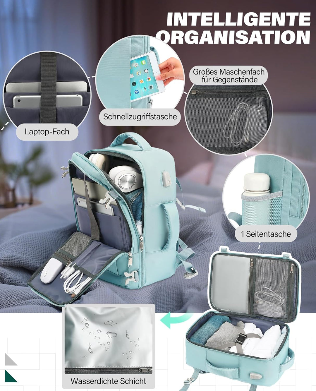 VANKEV für Ryanair Handgepäck 40x20x25 Laptop Rucksack Reiserucksack Klein Handgepäck Tasche Rucksac