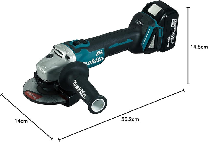 Makita Akku-Winkelschleifer, (18 V/5,0 Ah, im Makpac inklusive 2 Akkus und Ladegerät), DGA504RTJ mit
