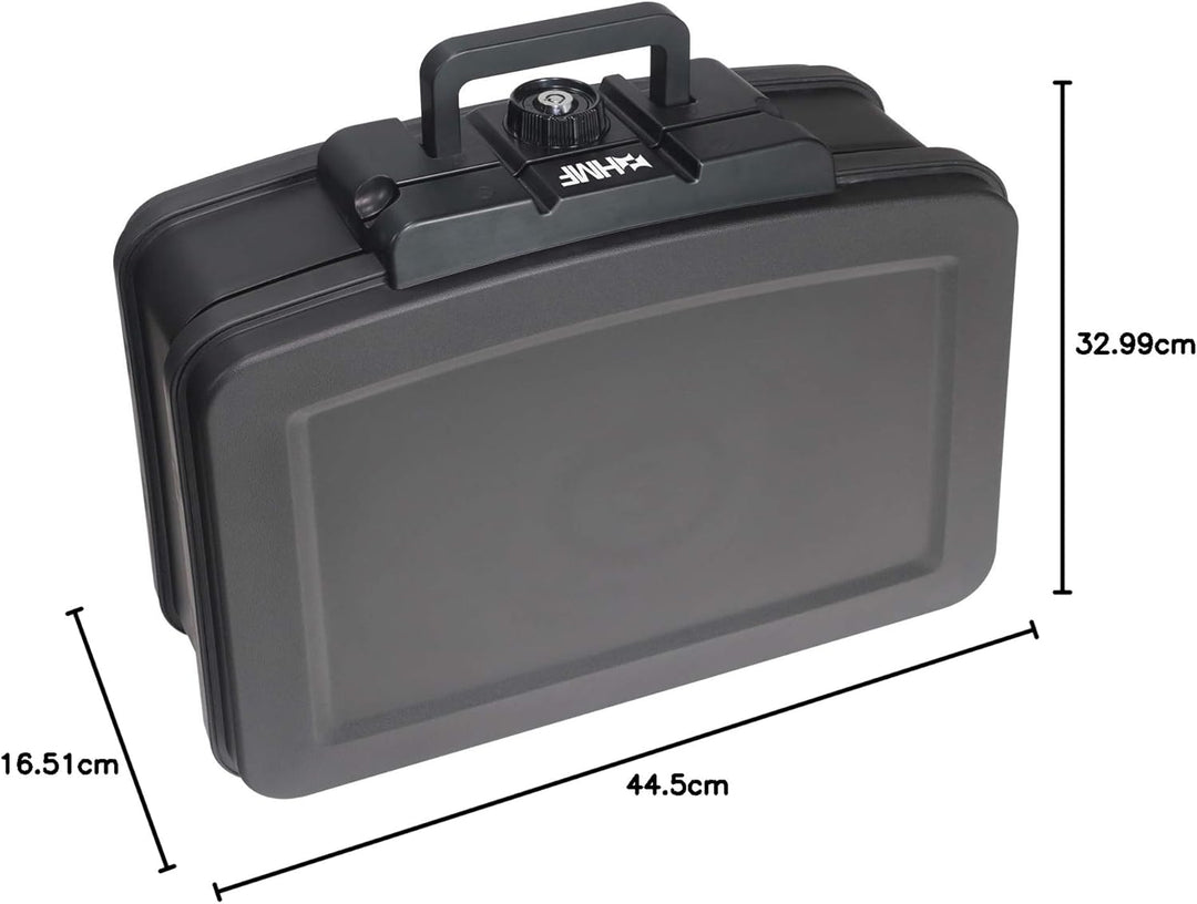 HMF 250452 Feuerfeste Wasserdichte Dokumentenbox | DIN A4 | 44,5 x 16,5 x 33 cm | schwarz