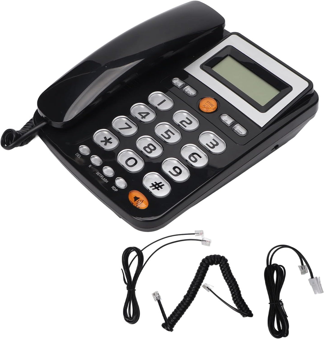 Schwarzes Festnetztelefon zu Hause, Schnurgebundenes Telefon mit Grossen Tasten für Senioren, HD-LCD