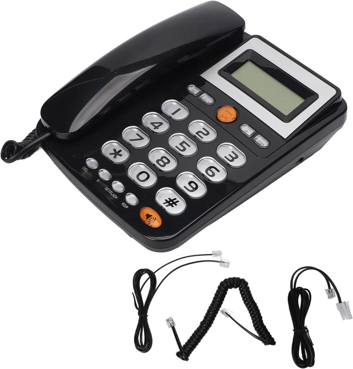 Schwarzes Festnetztelefon zu Hause, Schnurgebundenes Telefon mit Grossen Tasten für Senioren, HD-LCD