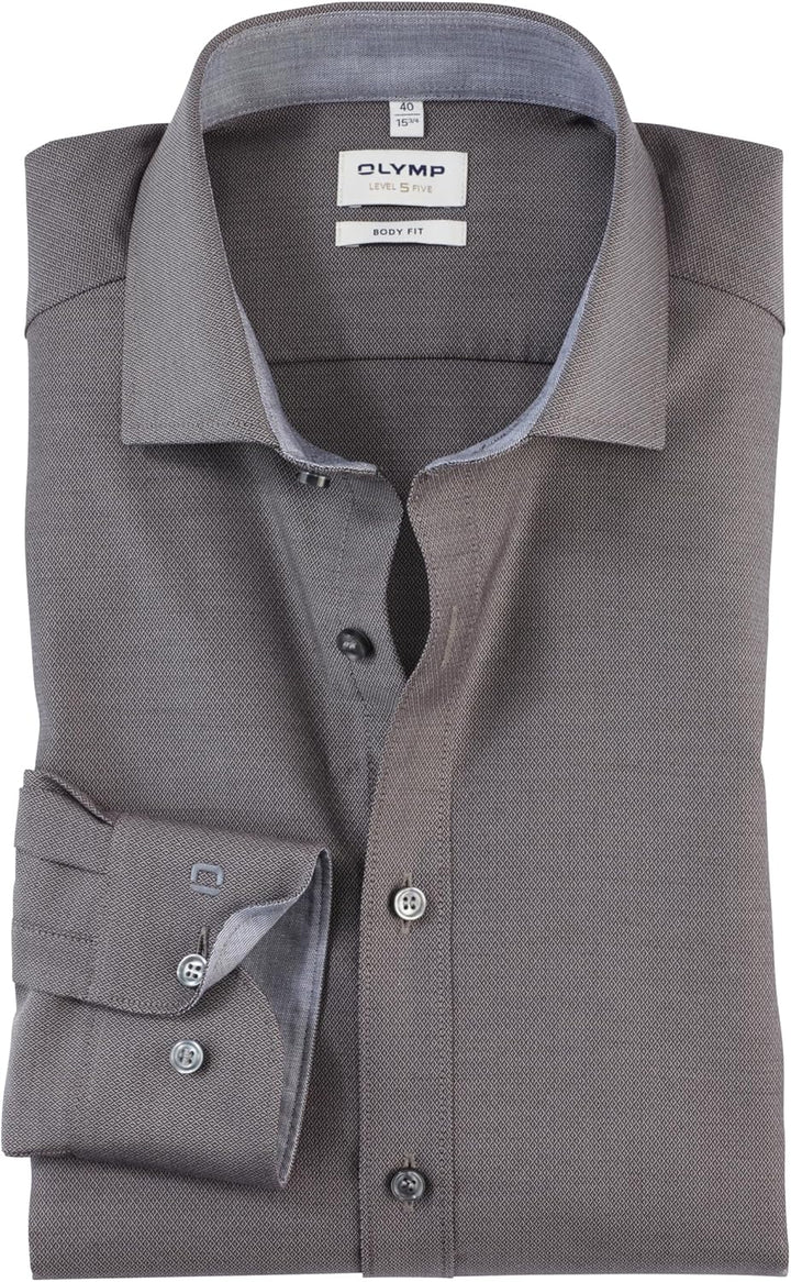 OLYMP Herren Oberhemd Langarm Level Five,Uni,Body fit,Royal Kent 37 Anthrazit 67, 37 Anthrazit 67