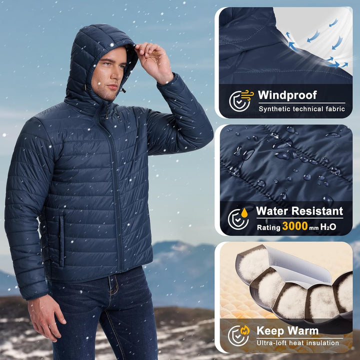 33,000ft Herren Leichte Steppjacke Outdoor Wasserbeständige Übergangsjacke Warme Winterjacke für Män