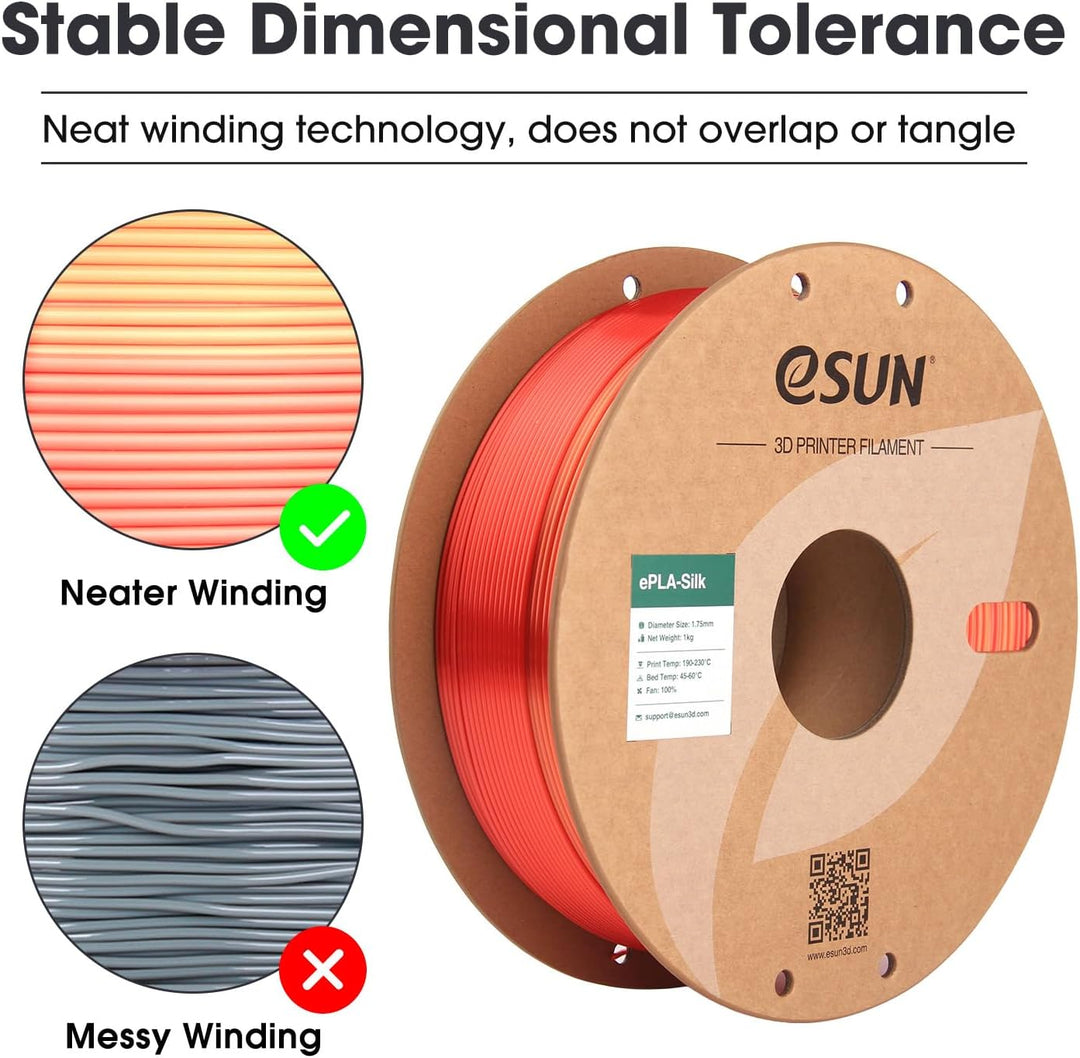 eSUN Silk Rainbow PLA Filament 1.75mm, Silky Multicolored 3D Drucker Filament PLA, Farbverlauf wechs