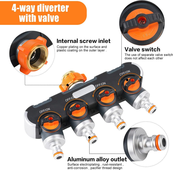 oumuik 4 Wege Verteiler 3/4-1/2 Zoll Wasser/Garten Verteiler für Gartenschlauch Kupplung mit Absperr