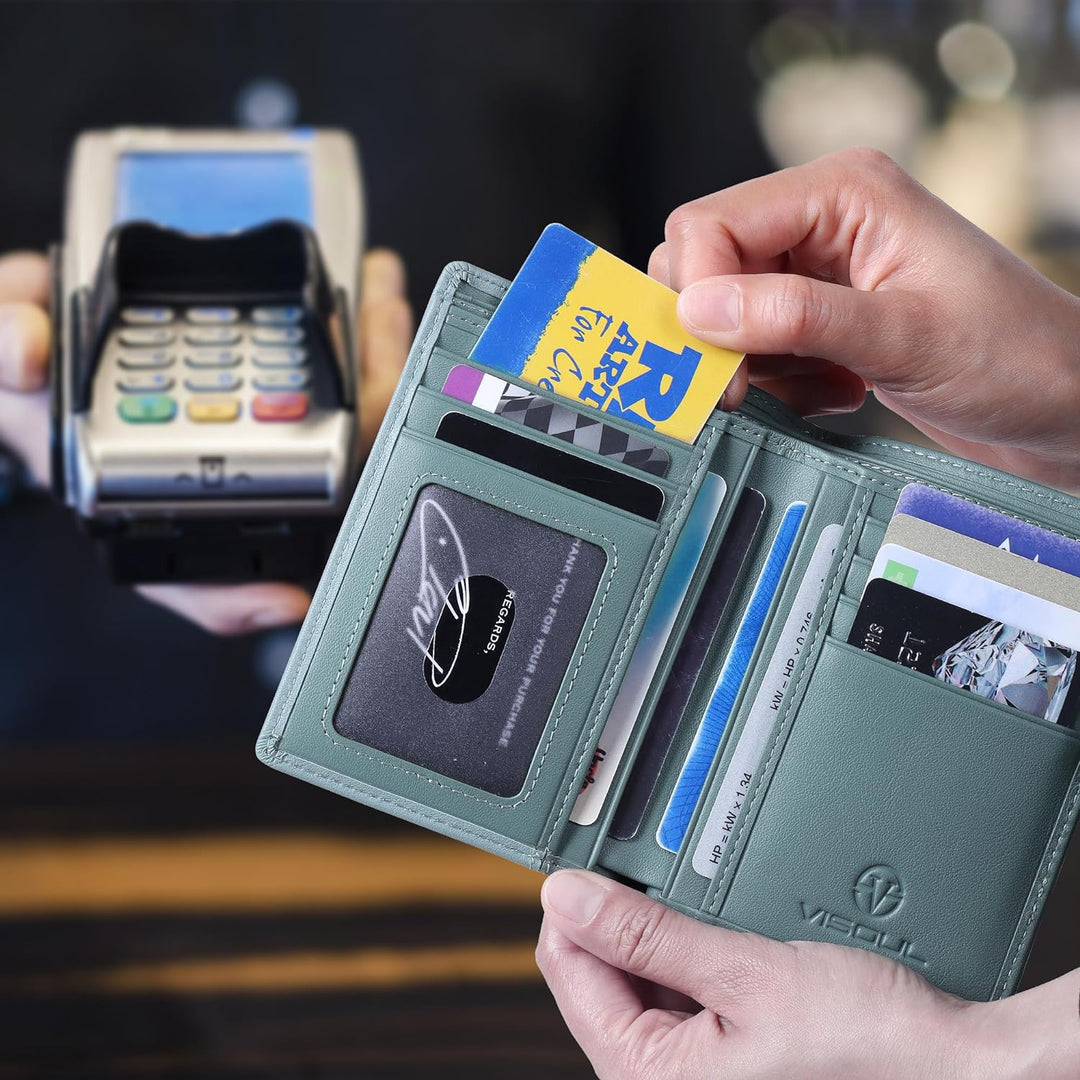 VISOUL Echt Leder Geldbörse Herren mit RFID Schutz Portemonnaie Gross mit Münzfach 10 Fächer Echtled