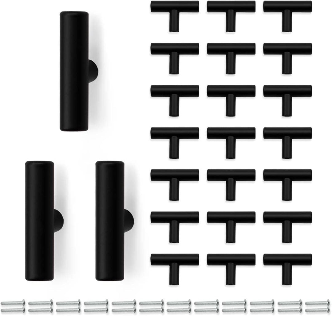 Bwintech 24 Pcs 50MM Matt Black Schrank Pull Griffe Küche T Bar Griffe, Edelstahl, Ideal für Schrank