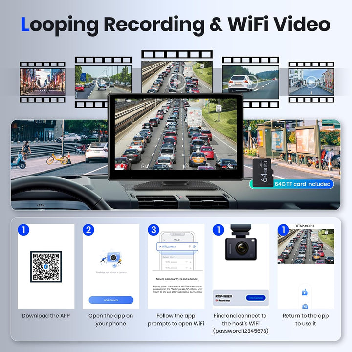 Hodozzy Bildschirm Auto Tragbare Autoradio Dasham 4K mit Wireless Carplay Android Auto, Display 10,1