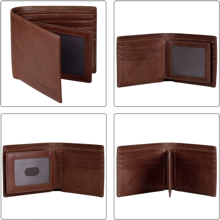 VISOUL Leder Geldbörse Herren mit ID-Fenster & RFID Schutz I Echtleder Geldbeutel für Männer I Porte