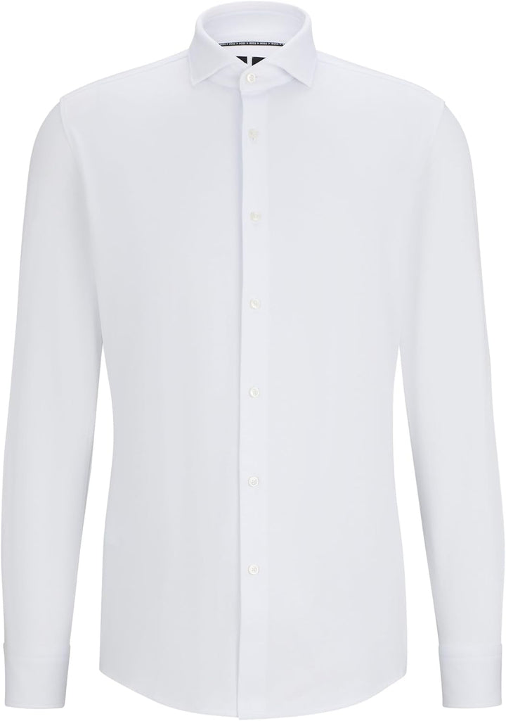 BOSS Herren P-HANK-spread-C1-222 Strukturiertes Slim-Fit Hemd aus funktionalem Stretch-Jersey 44 Wei