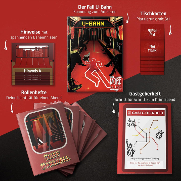 MORD bei Tisch Krimidinner für Zuhause - 4 bis 6 Personen - Der U-Bahn Fall - Das Krimi Spiel ab 16