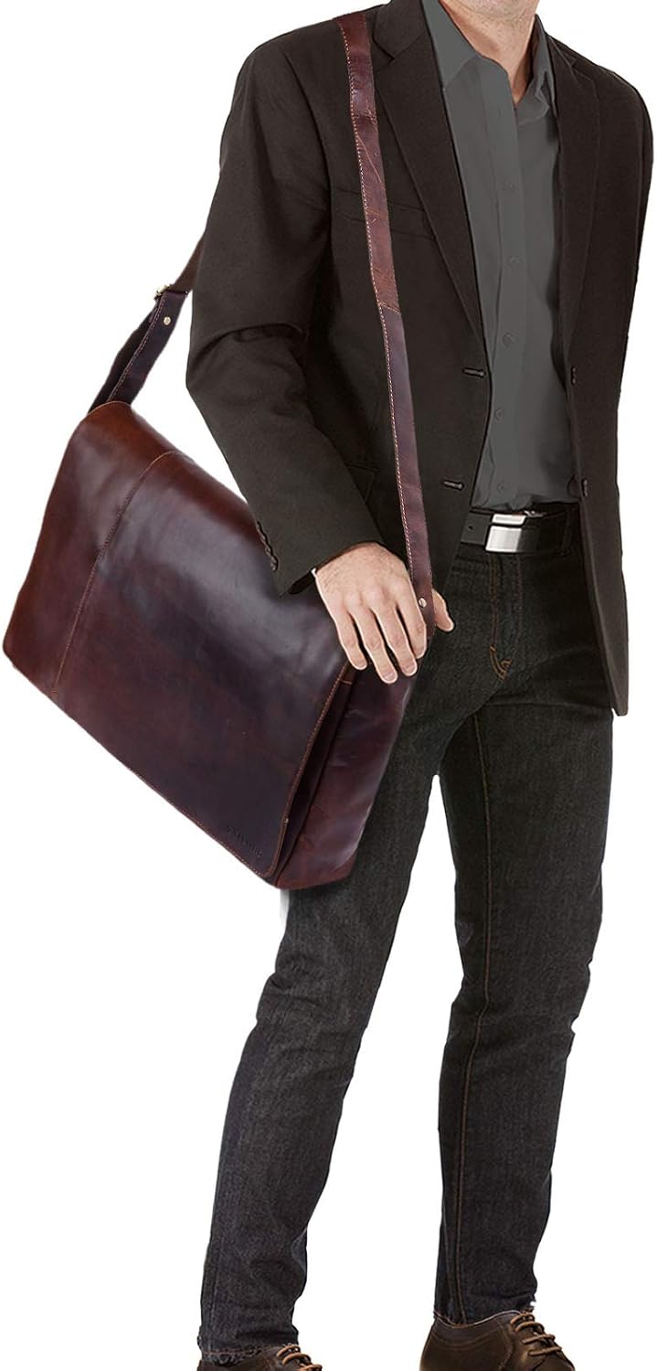 STILORD 'Maximus' XXL Ledertasche riesige Umhängetasche Unitasche 17 18 19 21 Zoll Laptop Aktentasch