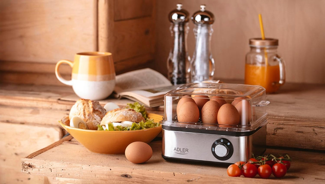 Adler Elektrischer Eierkocher 1-8 Eier Eier 500 Watt Edelstahlheizplatte Automatische Abschaltung Ko