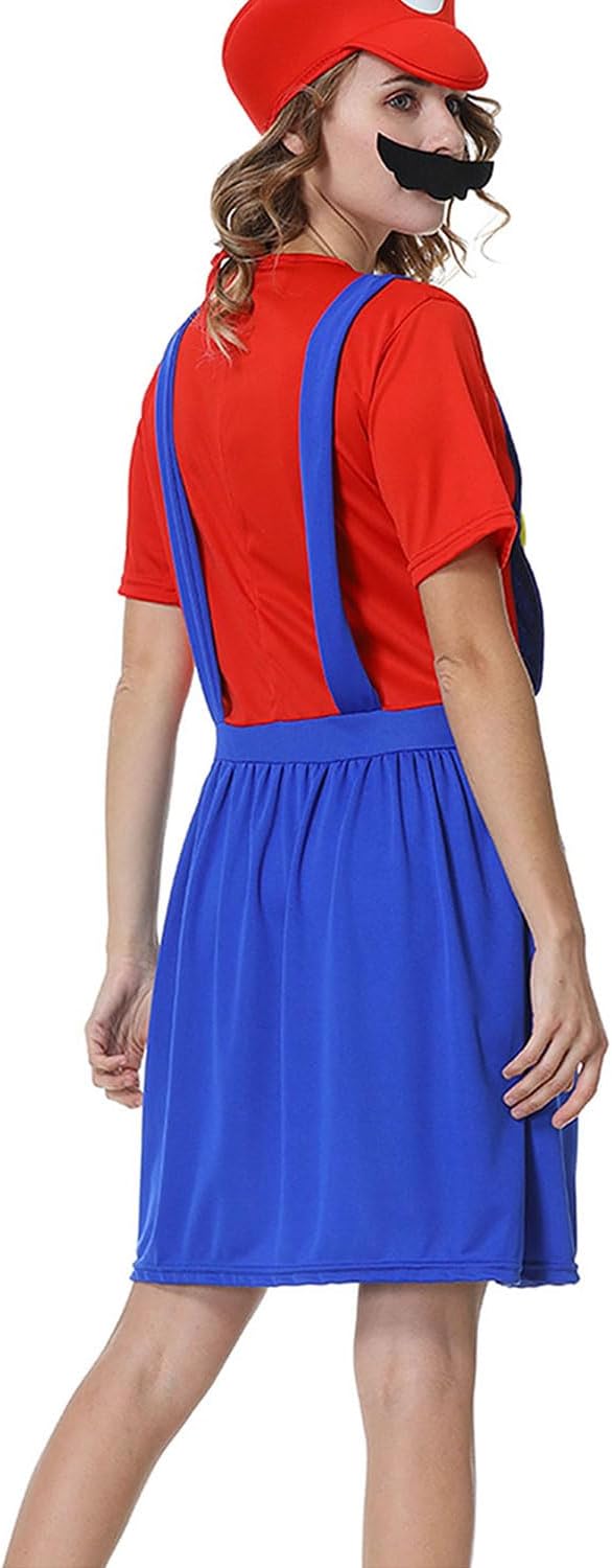 VISVIC Cosplay Kostüm Super Brothers Klempner, Kostüm mit Bodysuit, Cap und Schnurrbart, Karneval Ha