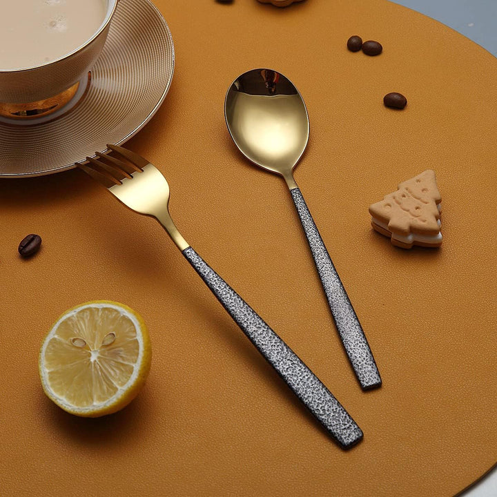 Besteckset 30 Stück Glänzende Goldkopfbeschichtung mit Schwarzem Marsgriff, Edelstahl Titanbeschicht