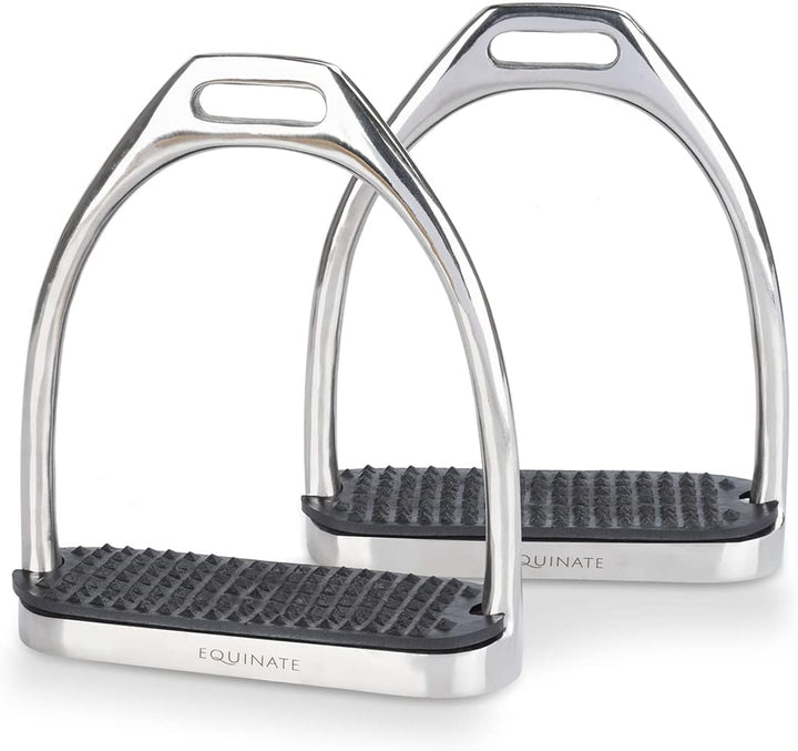 Equinate Steigbügel Luna 10cm Edelstahl - Mit Anti-Rutsch Trittfläche aus Gummi - Für Erwachsene und
