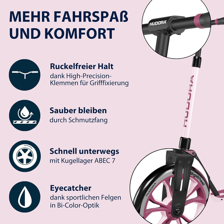 HUDORA BigWheel® 205 Advanced Scooter - Komfortabler Aluminium-Roller für bis zu 100kg - Höhenverste