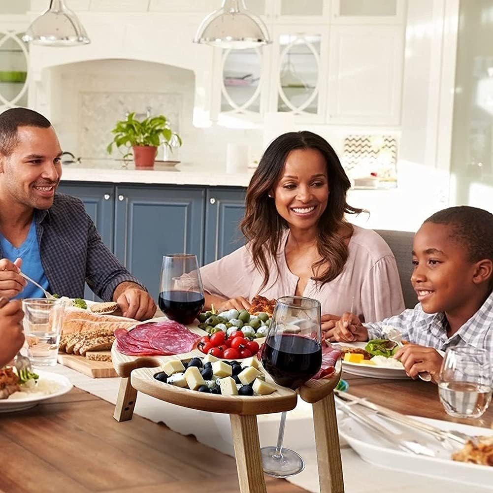 Torribaly Tragbarer Picknicktisch, Mini Campingtisch Rund Holz Gartentisch Klappbar Snackbox, Couchb