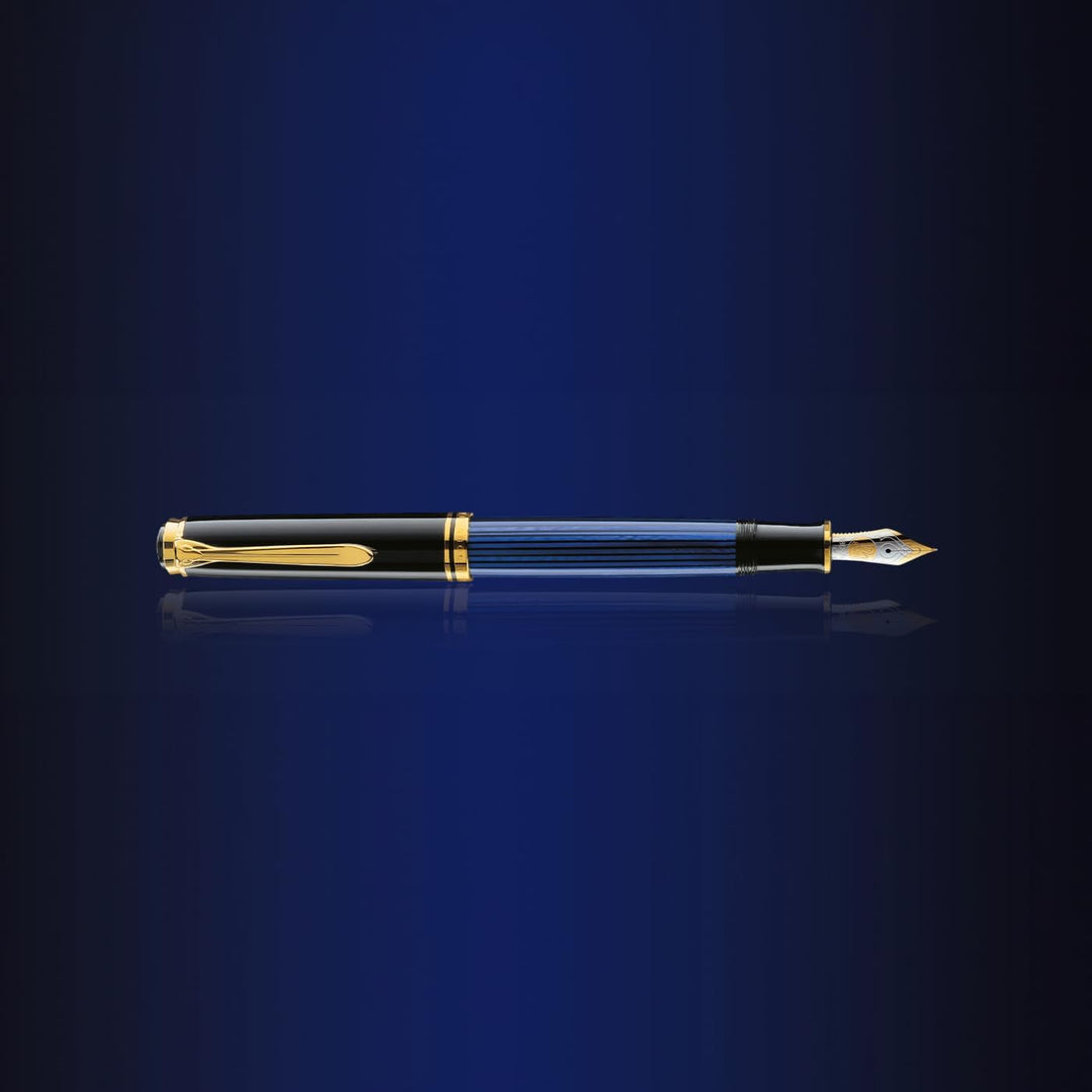 Pelikan Premium M600 Füllfederhalter, Feder B Plume Schwarz/Blau Schwarz / Blau, Schwarz / Blau