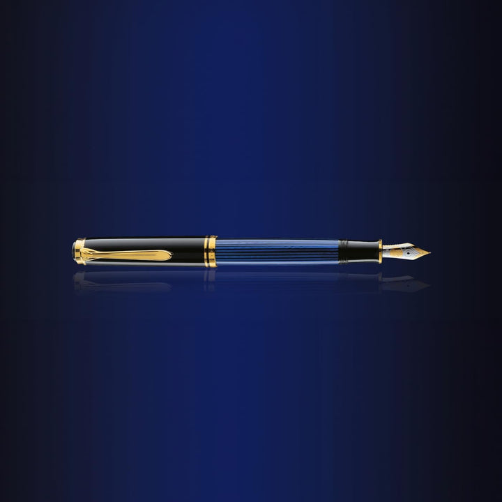 Pelikan Premium M600 Füllfederhalter, Feder B Plume Schwarz/Blau Schwarz / Blau, Schwarz / Blau