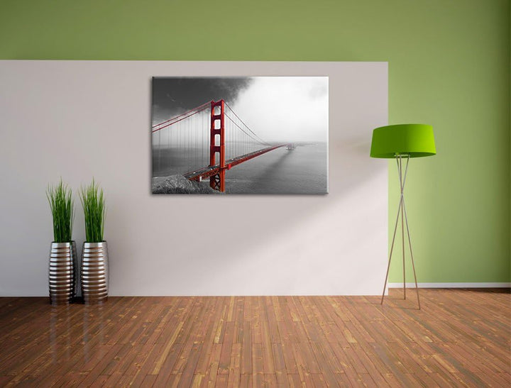 rote Golgen Gate Bridge in San Francisco schwarz/weiss Format: 100x70 auf Leinwand, XXL riesige Bild
