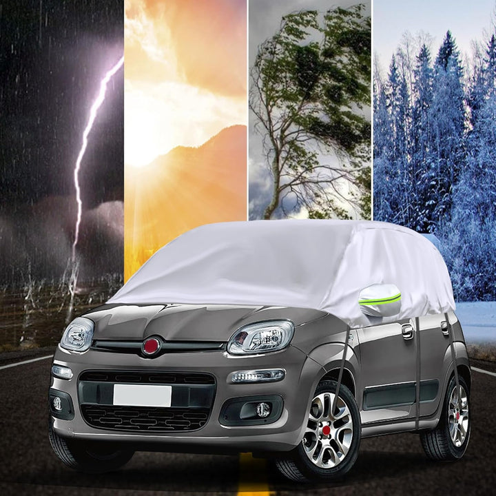 Opaltool Halbgarage für 2003-2023 F-iat Panda, Silberne Massgeschneidertes Autogarage Softtop Halbab