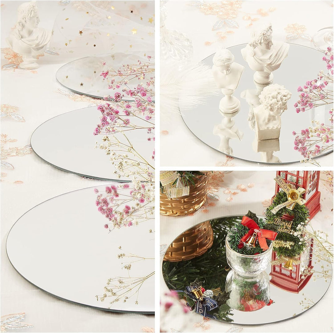 OLYCRAFT 6 Stück 20cm Runder Spiegelteller Platte Glas Runde Spiegel Tabletts Kerze Platten Kreis Sp