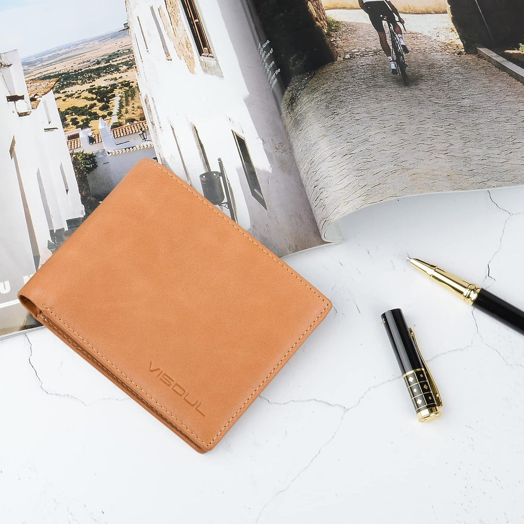 VISOUL Leder Geldbörse Herren mit ID-Fenster & RFID Schutz I Echtleder Geldbeutel für Männer I Porte