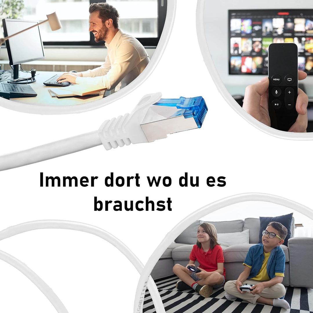 BIGtec - 10 Stück - 7,5m CAT.7 Gigabit Patchkabel Netzwerkkabel weiss Kupferkabel Patch Ethernt LAN