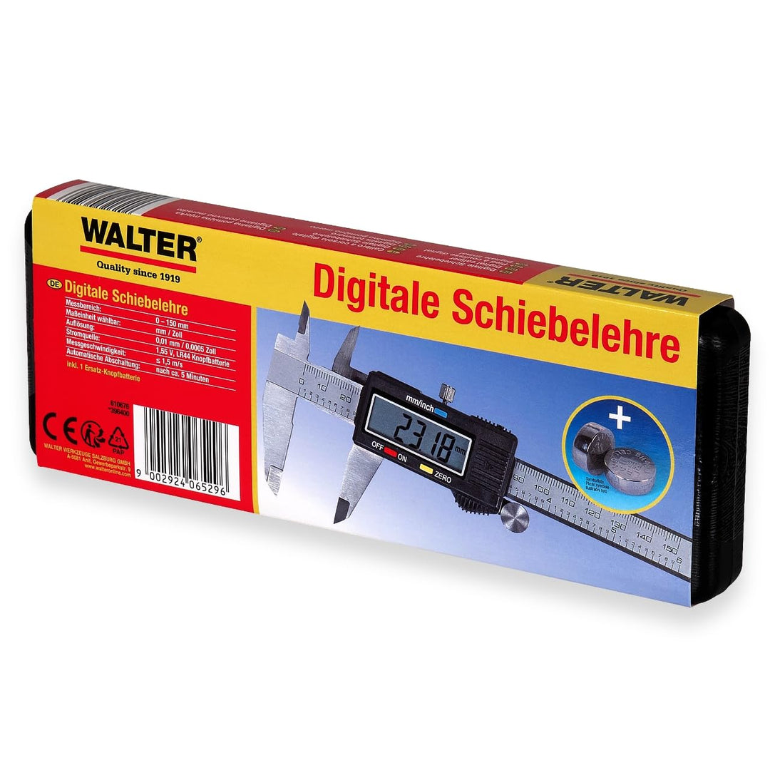 WALTER Digitale Schieblehre, Messschieber, 150 mm mit LCD-Display, Aussen-, Innen- und Tiefmass, in