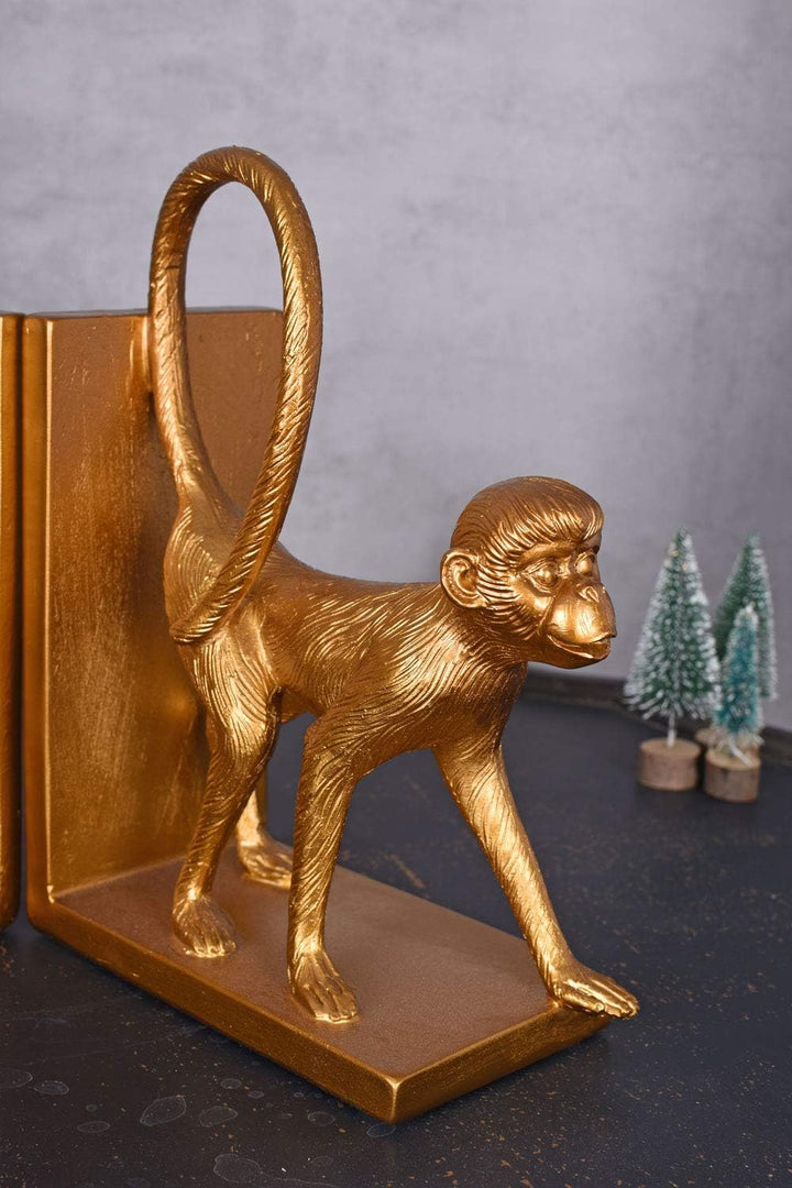 Zwei Buchstützen Monkey Gold AFFE Buchständer Affenfiguren Tierfigur Dekofigur cw228 Palazzo Exklusi