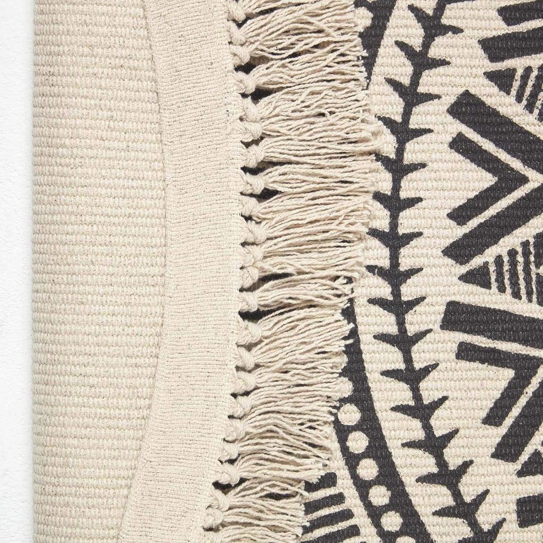 Homescapes runder Teppich, schwarz-weiss Gemustert, 145 cm grosser Mandala-Teppich mit Fransen aus 1