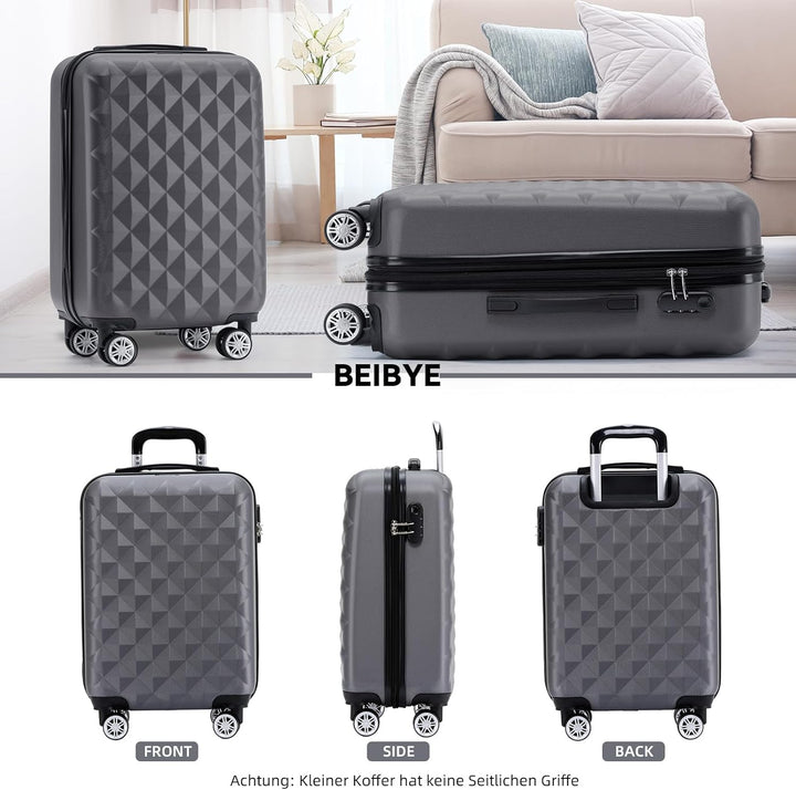 BEIBYE Zwillingsrollen 2066 Hartschale Trolley Koffer Reisekoffer Gepäck M-L-XL-Set (Business Grey,