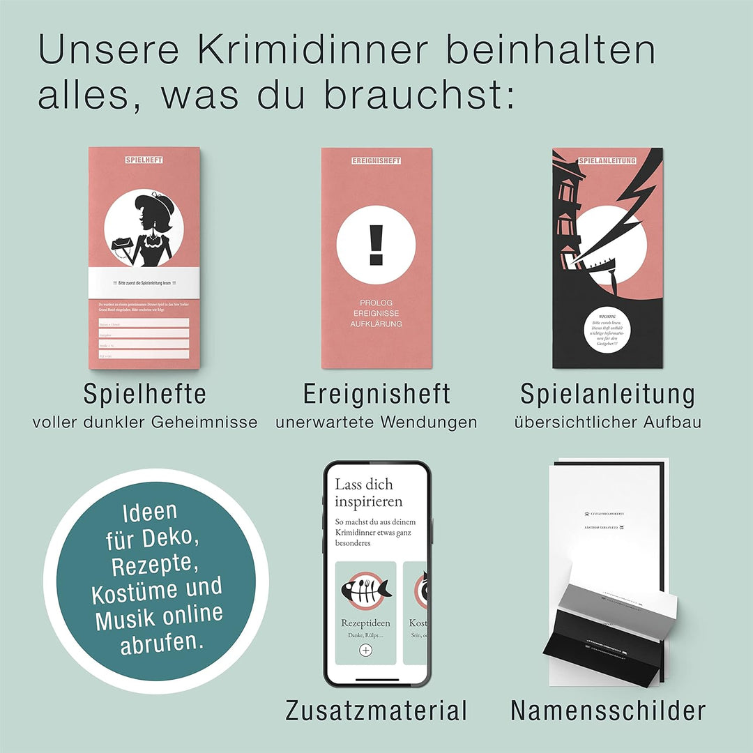 CULINARIO MORTALE® – Mord im Grand Hotel - Krimidinner für Zuhause für 6 bis 8 Personen - unterhalts