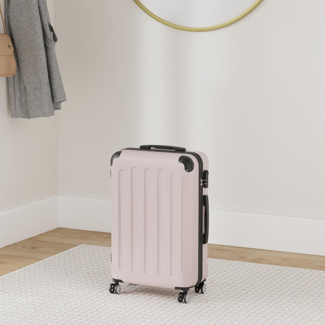 BEIBYE- Hartschalenkoffer Koffer Trolley Rollkoffer Reisekoffer Zahlenschloss 4 Zwilings-Rollen (Ros