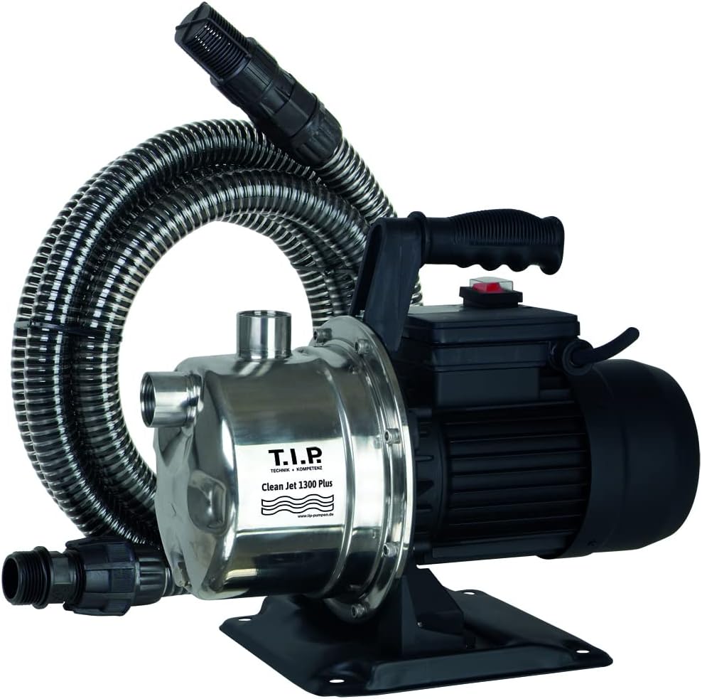 T.I.P. Gartenpumpe Edelstahl mit 4 m Ansauggarnitur (4.400l/h Fördermenge, 50m Förderhöhe, 5,0bar Dr