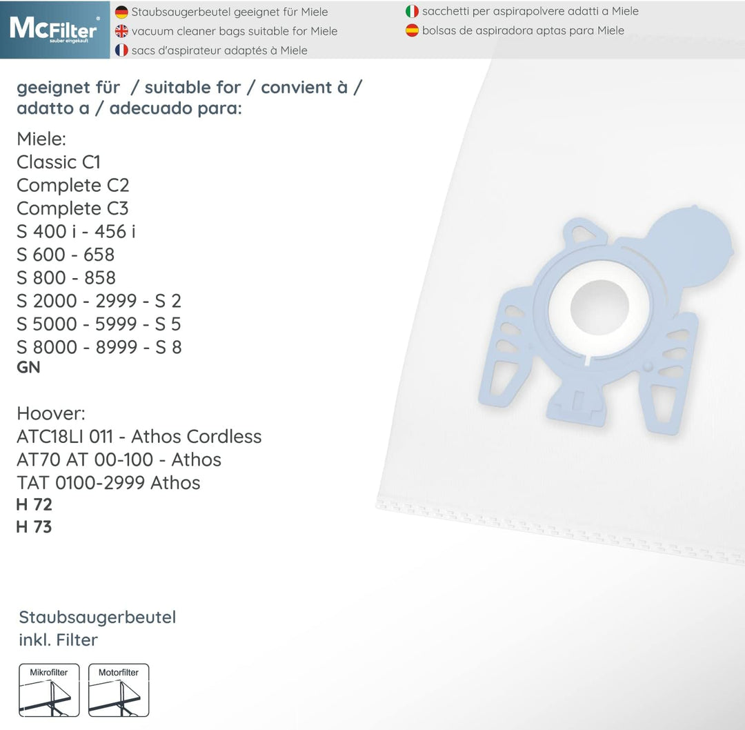 McFilter | 20 Staubsaugerbeutel inkl. Mikrofilter geeignet für Miele S 8340 PowerLine, Ecoline Staub