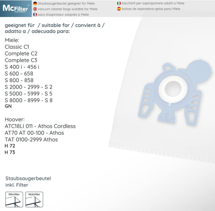 McFilter | 20 Staubsaugerbeutel inkl. Mikrofilter geeignet für Miele S 8340 PowerLine, Ecoline Staub